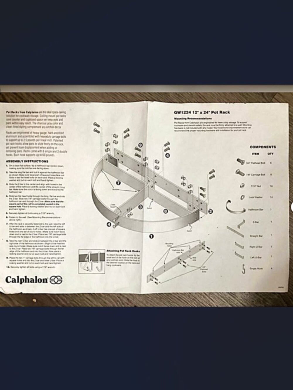 CALPHALON 24" HALF ROUND HANGING POT RACK - Picture 15 of 16